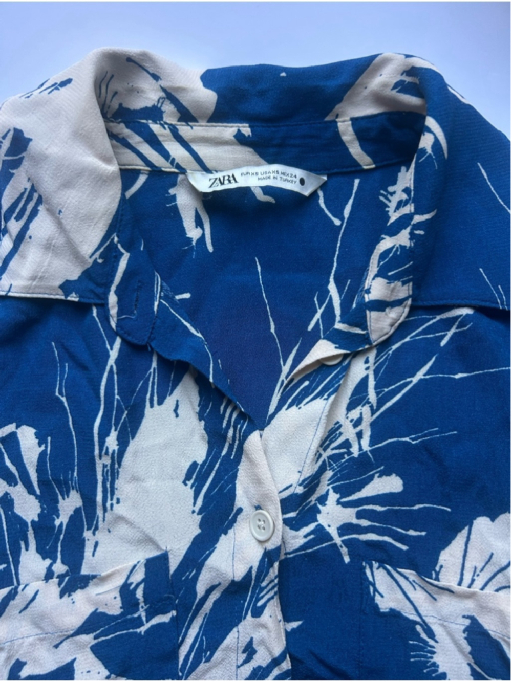 Zara bloggers favourite Blue & Ivory Abstract Print Shirt Dress Size XS - Picture 7 of 11